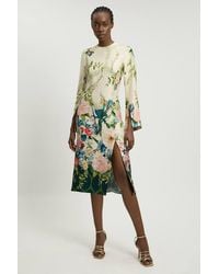 Karen Millen - Floral Print Viscose Satin Crepe Woven Midi Dress - Lyst