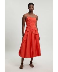 Karen Millen - Cotton Linen 3D Floral Bubble Hem Midi Dress - Lyst