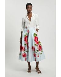 Karen Millen - Viscose Linen Floral Print Woven Prom Skirt - Lyst