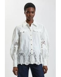 Karen Millen - Cotton Cutwork Balloon Sleeve Woven Shirt - Lyst