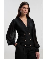 Karen Millen - Figure Form Bandage Woven Mix Military Button Blazer Knit Top - Lyst