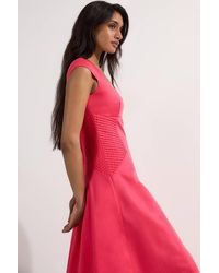 Karen Millen - Premium Linen Pintuck Detail Full Skirted Tailored Midi Dress - Lyst