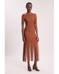 Karen Millen - Viscose Blend Filament Full Skirt Knit Short Sleeve Midi Dress - Lyst