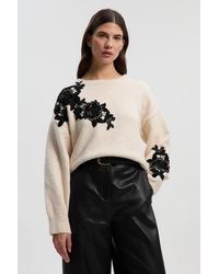 Karen Millen - Lace Embellished Cosy Jumper - Lyst