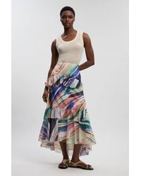 Karen Millen - Marble Print Crinkle Chiffon Woven Maxi Skirt - Lyst