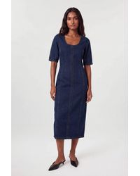 Karen Millen - Denim Zip Up Midi Dress - Lyst