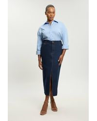Karen Millen - Plus Size Forever Denim 5 Pocket Midi Pencil Skirt - Lyst