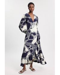 Karen Millen - Viscose Crepe Chain Print Long Sleeve Midi Dress - Lyst