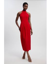 Karen Millen - Petite Soft Tailored Halter Neck Midi Dress - Lyst