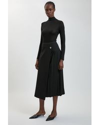 Karen Millen - Compact Stretch Pleated Midi Kilt Skirt - Lyst