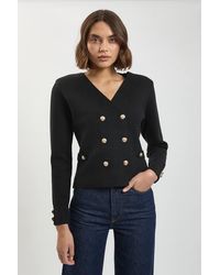 Karen Millen - Wool Look Military Double Breasted Knitted Cardigan Sweater - Lyst