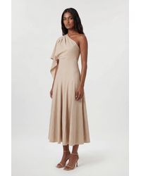 Karen Millen - Petite Premium Tailored Linen High Neck One Shoulder Full Midi Dress - Lyst
