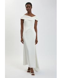 Karen Millen - Tailored Satin Drape Asymmetric Maxi Fishtail Dress - Lyst