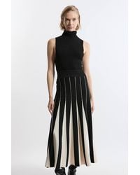 Karen Millen - Pointelle Knit Colour Blocked Pleated Skirt - Lyst