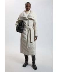 Karen Millen - Padded Faux Leather & Faux Fur Mix Midi Coat - Lyst