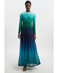 Karen Millen - Long Sleeve Ombre Mesh Maxi Dress - Lyst