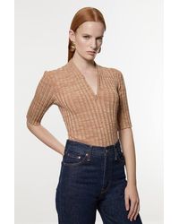 Karen Millen - Twist Yarn Zip Detail Figure Form Ribbed Knitted Top - Lyst