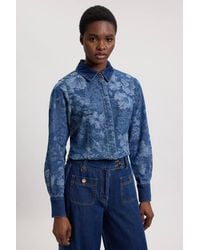 Karen Millen - Jacquard Denim Contrast Collar And Cuff Shirt - Lyst