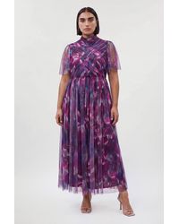 Karen Millen - Plus Size Blurred Floral Cross Detail Tulle Maxi Dress - Lyst
