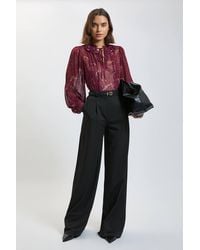 Karen Millen - Horse Print Viscose Georgette Frill Neck Blouse - Lyst