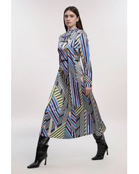 Karen Millen - Geo Print Satin Wrap Neck Woven Maxi Dress - Lyst