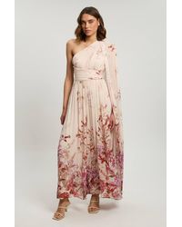 Karen Millen - Crinkle Georgette Floral Print One Shoulder Woven Maxi Dress - Lyst