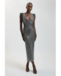 Karen Millen - Premium Crystal Embellished Jersey Sleeveless Plunge Neck Midi Dress - Lyst