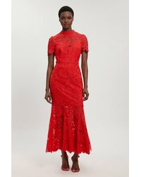 Karen Millen - Guipure Lace High Neck Woven Midi Dress - Lyst