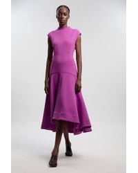 Karen Millen - Scuba Dipped Ruffle Hem Woven Maxi Dress - Lyst