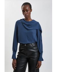Karen Millen - Scarf Detail Woven Viscose Blouse - Lyst