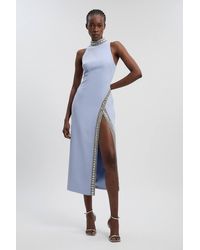 Karen Millen - Petite Crystal Embellished Woven Split Maxi Dress - Lyst