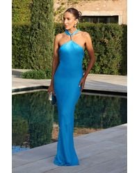 Karen Millen - Satin Viscose Halter Neck Maxi Dress - Lyst