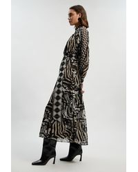 Karen Millen - Print Viscose Georgette Woven Belted Maxi Dress - Lyst