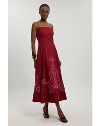 Karen Millen - Linen Blend Beaded Cutwork Strappy Midi Dress - Lyst