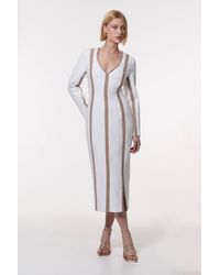 Karen Millen - Compact Stretch Jacquard Insert Split Front Midaxi Dress - Lyst