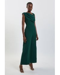 Karen Millen - Compact Stretch Drape Detail Jumpsuit - Lyst
