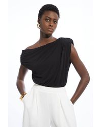 Karen Millen - Jersey Crepe Asymmetric Bodysuit - Lyst