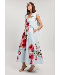 Karen Millen - Petite Viscose Linen Floral Print Woven Prom Dress - Lyst