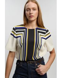 Karen Millen - Contrast Stripe Twill Woven Angel Sleeve Blouse - Lyst