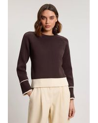 Karen Millen - Knit Cotton Contrast Tipped Crew Neck Jumper - Lyst