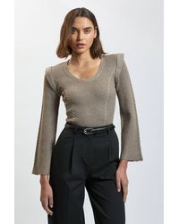 Karen Millen - Chain Stitch Wide Shoulder Knitted Top - Lyst