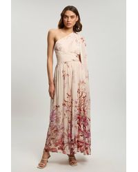 Karen Millen - Petite Crinkle Georgette Floral Print One Shoulder Woven Maxi Dress - Lyst