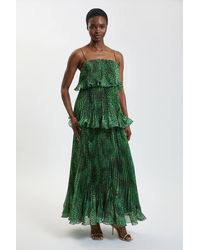 Karen Millen - Spot Print Pleated Slub Organdie Peplum Woven Maxi Dress - Lyst