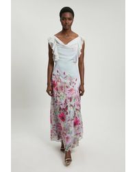 Karen Millen - Crinkle Georgette Floral Print Ruffle Sleeve Woven Midi Dress - Lyst