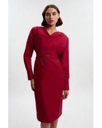 Karen Millen - Polished Cowl Neck Tailored Pencil Midi Dress - Lyst