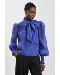 Karen Millen - High Neck Ruched Detail Blouse - Lyst