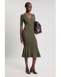 Karen Millen - Petite Military Trim Rib Knit Collared Maxi Dress - Lyst