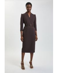 Karen Millen - Petite Forever Structured Crepe Belted Forever Midi Dress - Lyst