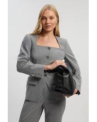 Karen Millen - Petite Tailored Marl Belted Square Neck Blazer - Lyst