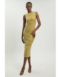 Karen Millen - Crystal Embellished Ruched Detail Sleeveless Midi Dress - Lyst